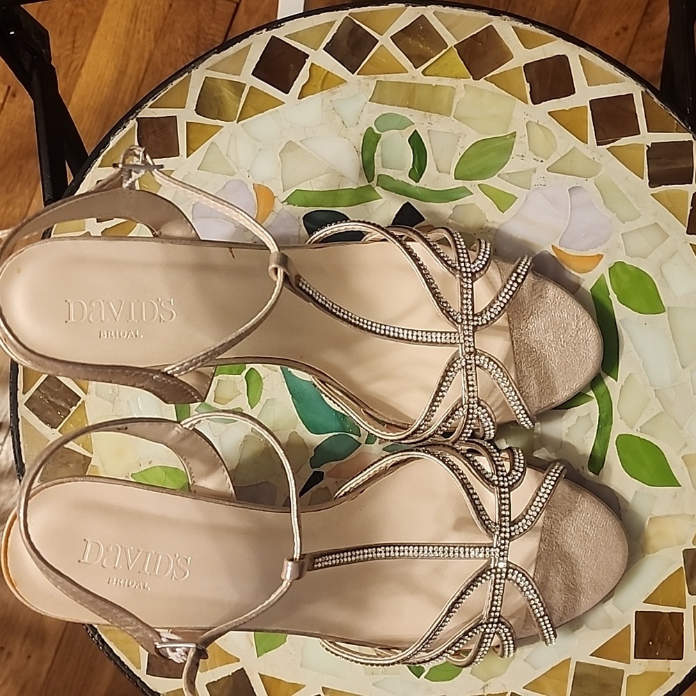 David's Bridal Tan Wedge Sandals Strappy Design View 5